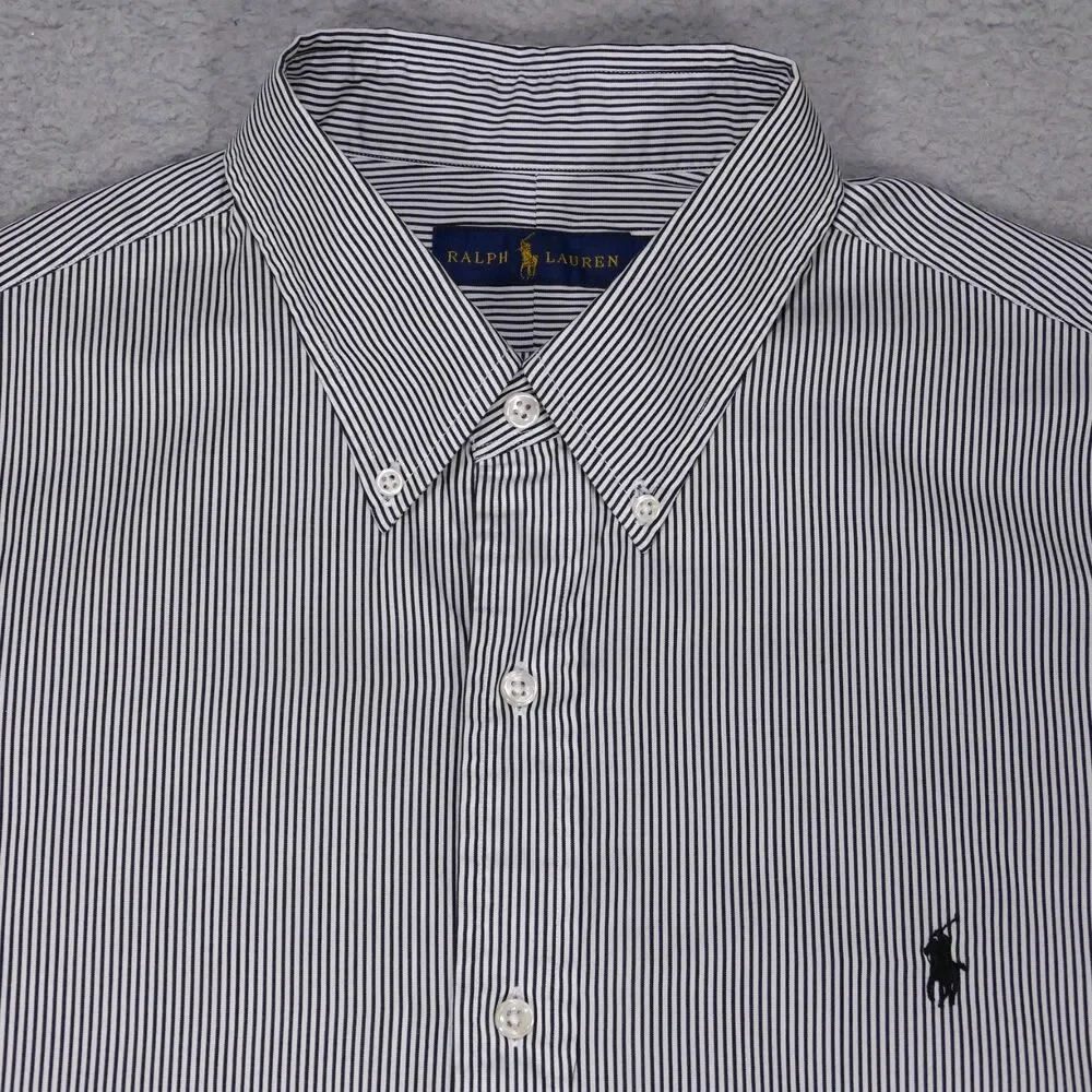 Polo ralph Lauren Shirt Mens XL Black Pinstripe Button Down Long Sleeve